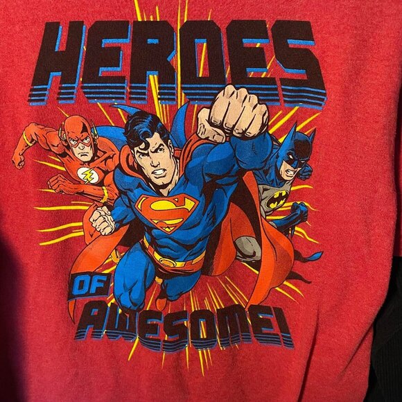Justice League Of America Boys Heroes of Awesome Red Shirt XL 14/16 - Picture 2 of 8
